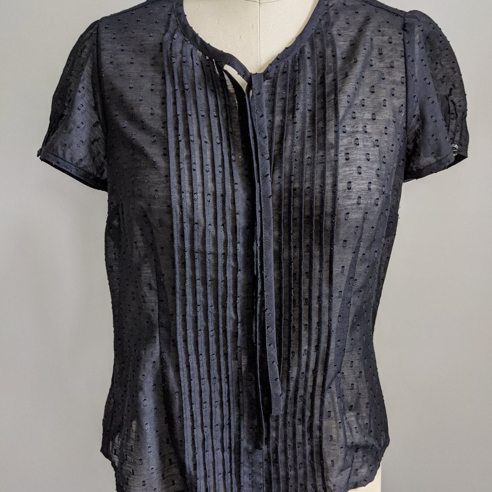 Loft black sheer dotted tie-neck blouse